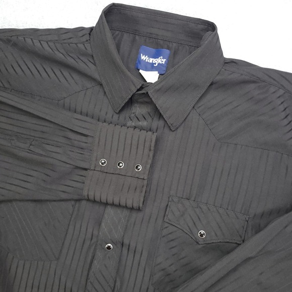 Wrangler Pearl Snap Shirt Mens 2XLT Black Western Long Sleeve Striped Cowboy - Picture 1 of 13